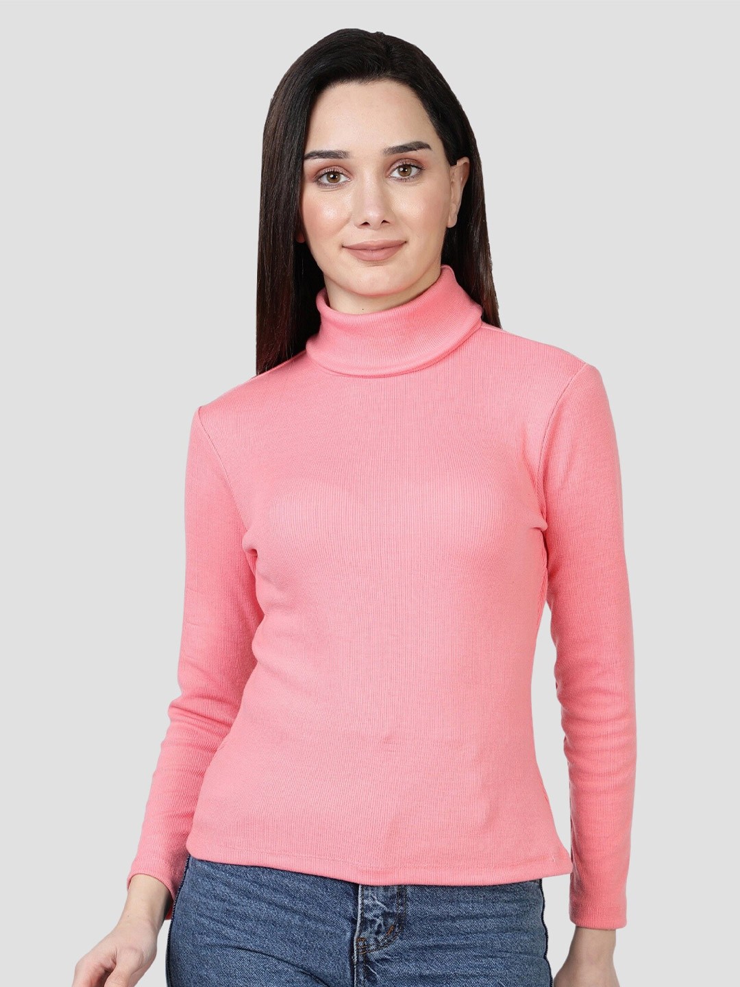 

NUEVOSDAMAS Women Ribbed Cotton Pullover, Pink