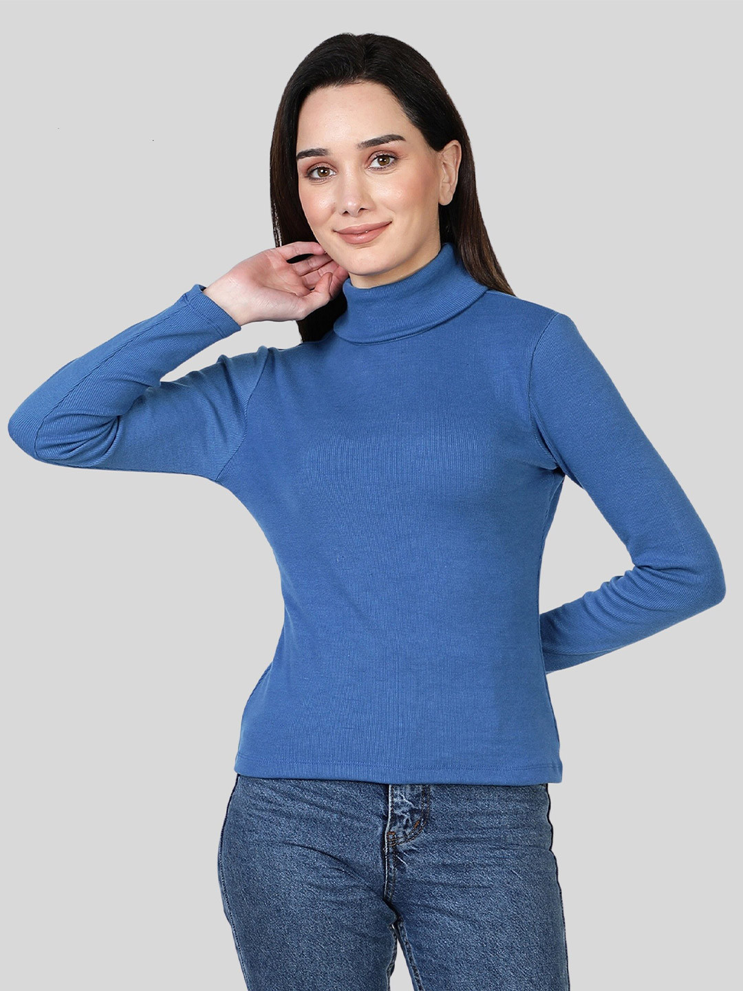 

NUEVOSDAMAS Women Ribbed Cotton Pullover, Blue