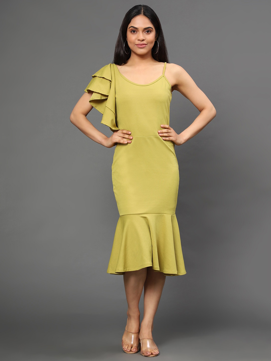 

VAANI CREATION Flutter Sleeve Sheath Midi Dress, Green