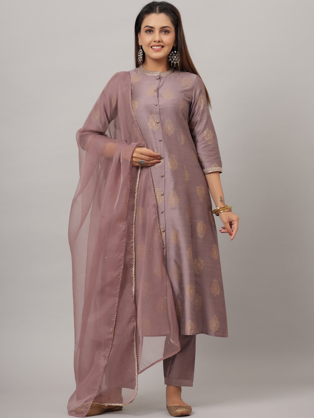 

CRAFTED FOR YOU Women Ethnic Motifs Printed Dupion Silk Kurta with Trousers & With Dupatta, Na