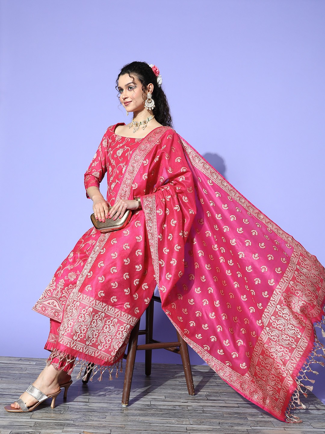 

Inddus Pink Pure Cotton Unstitched Dress Material