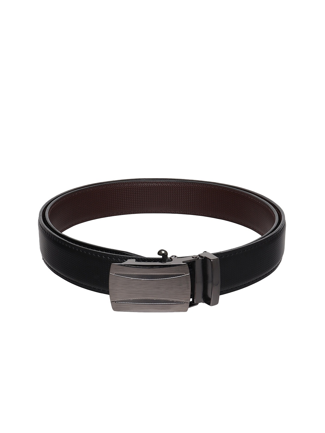 

HENEDA Men Textured Slider Buckle PU Leather Formal Belt, Black