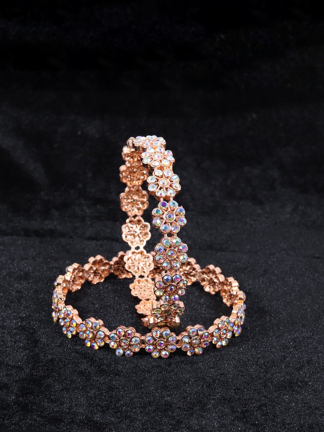 

NMII Set of 2 Rose Gold-Plated & CZ Studded Enameled Kada Bangles