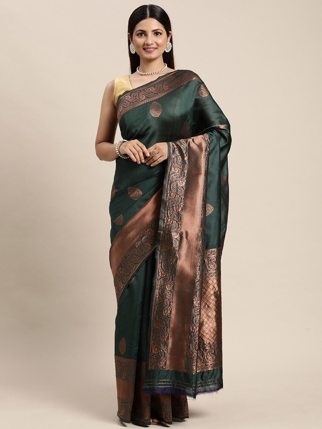 

eshami Woven Design Zari Banarasi Saree, Teal
