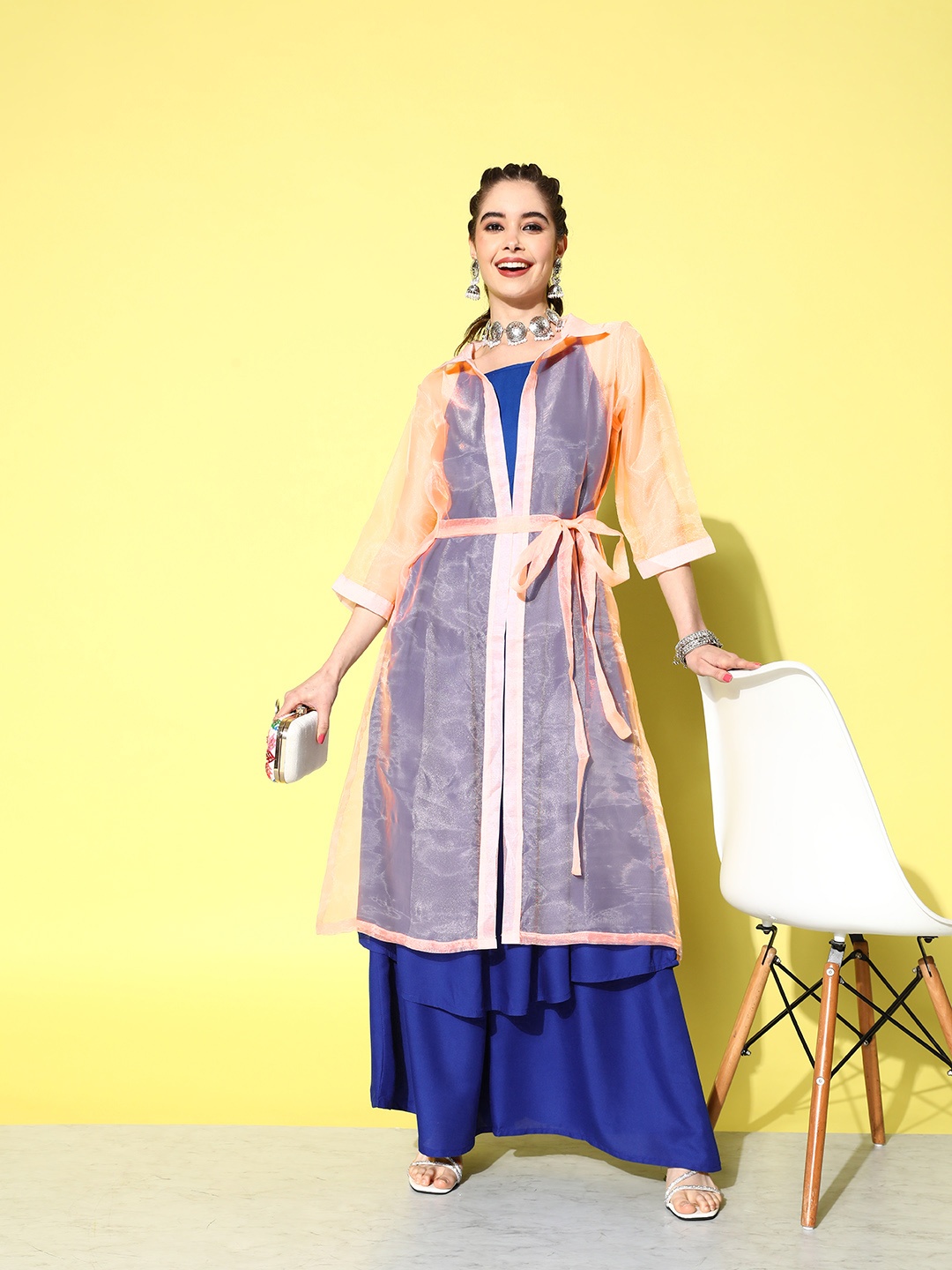 

InWeave Women Blue Kurta with Palazzos & Jacket