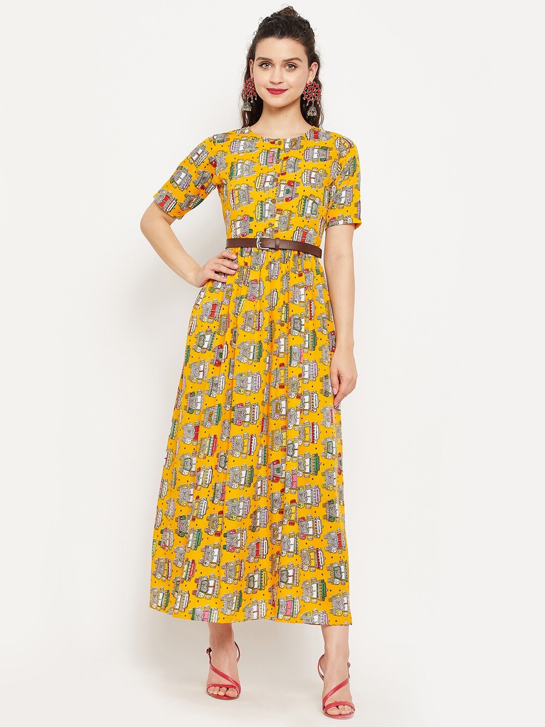 

Uptownie Lite Ethnic Motifs Crepe Maxi Dress, Yellow