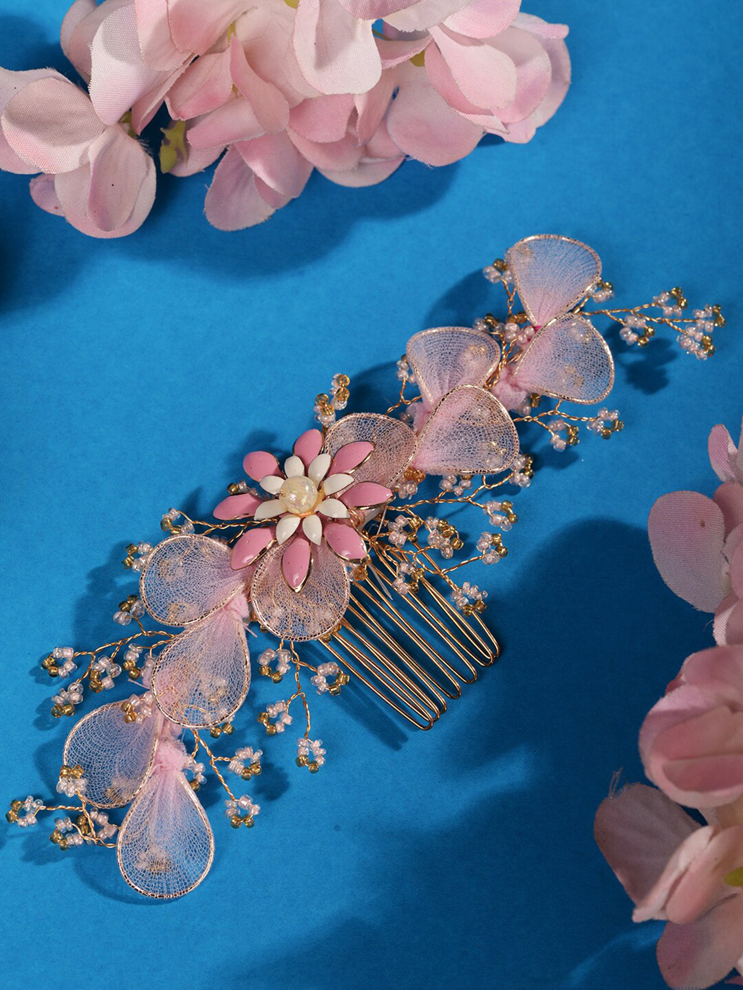 

Saraf RS Jewellery Women Beaded Comb Pin, Pink