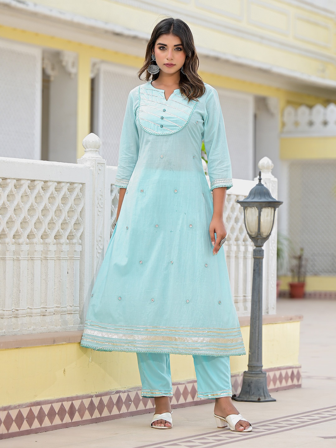 

Juniper Gotta Patti Pure Cotton Kurta With Trousers, Blue