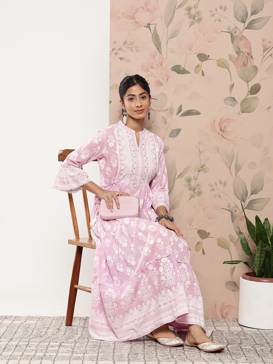 

Juniper Ethnic Motifs Embroidered Ethnic Maxi Dress, Lavender
