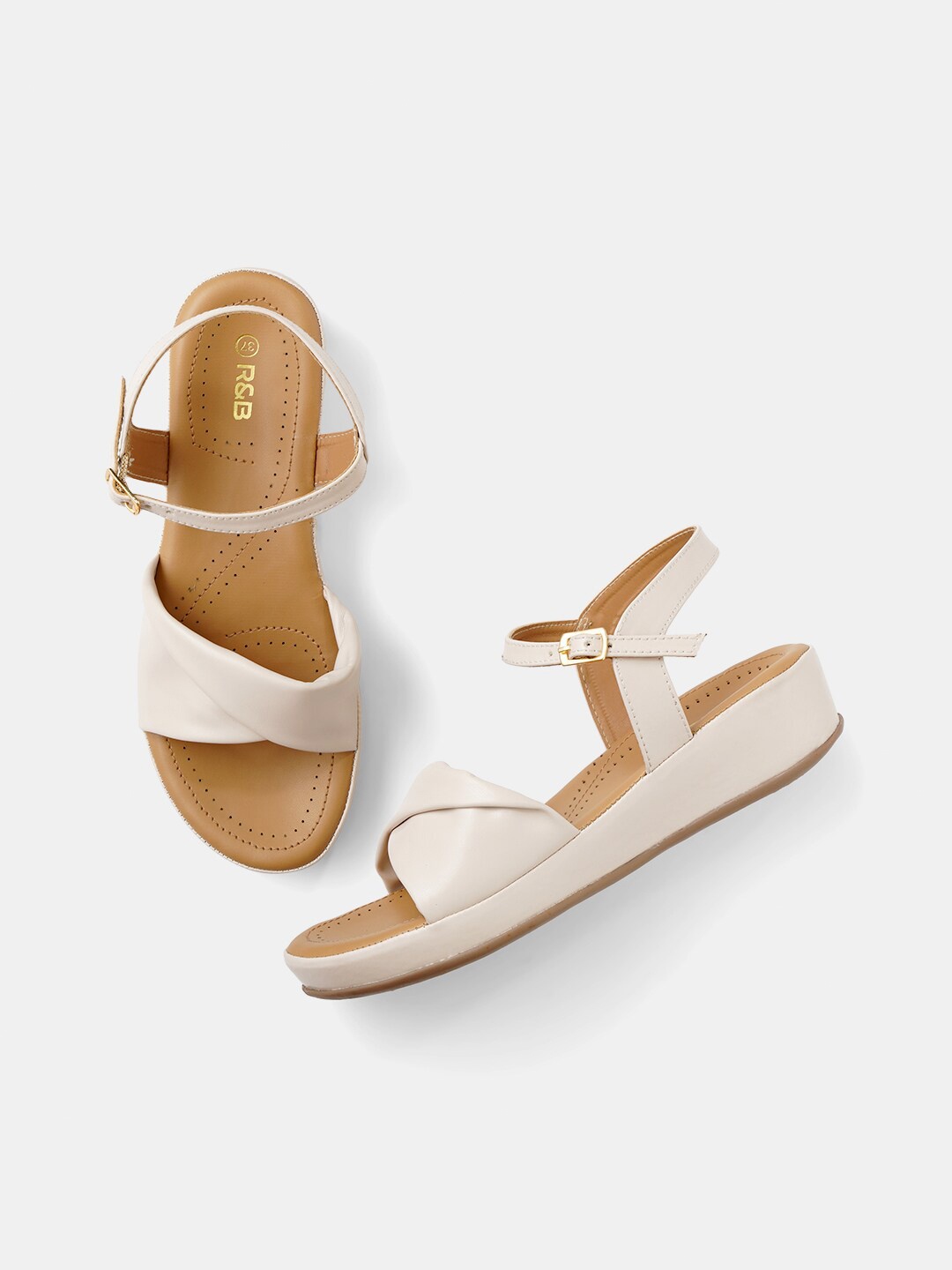 

R&B Women Ankle Loop Open Toe Flats, Cream