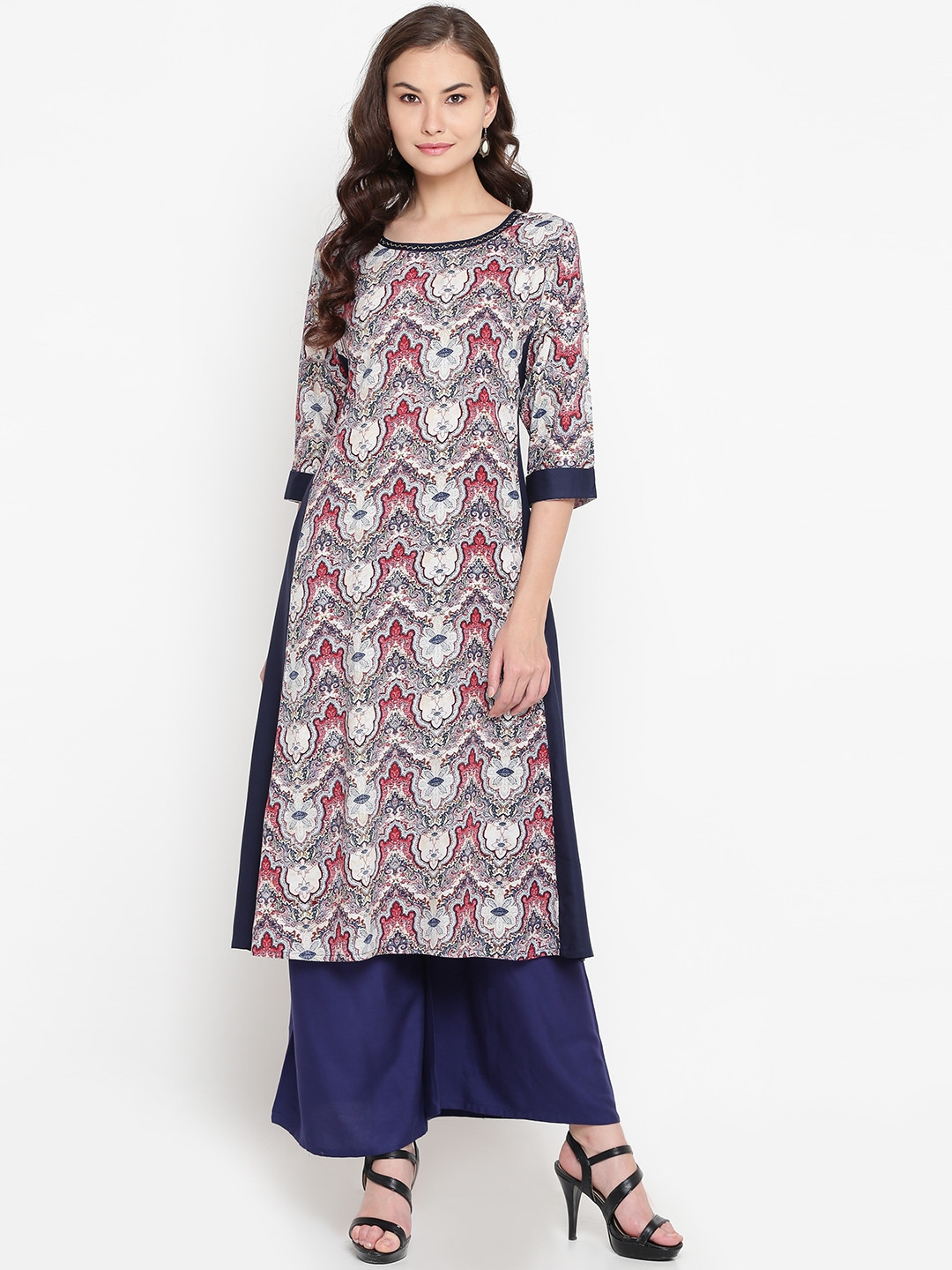 

Shree Women Red & Navy Printed A-Line Kurta
