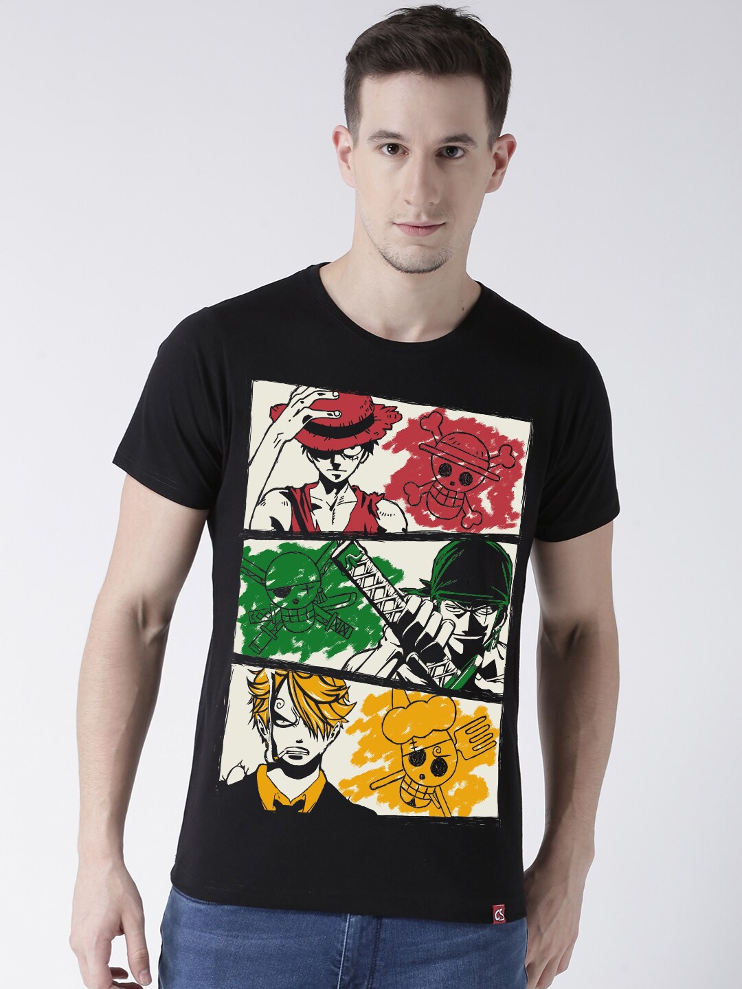 

COMICSENSE Men Graphic Printed Round Neck Cotton T-shirt, Black