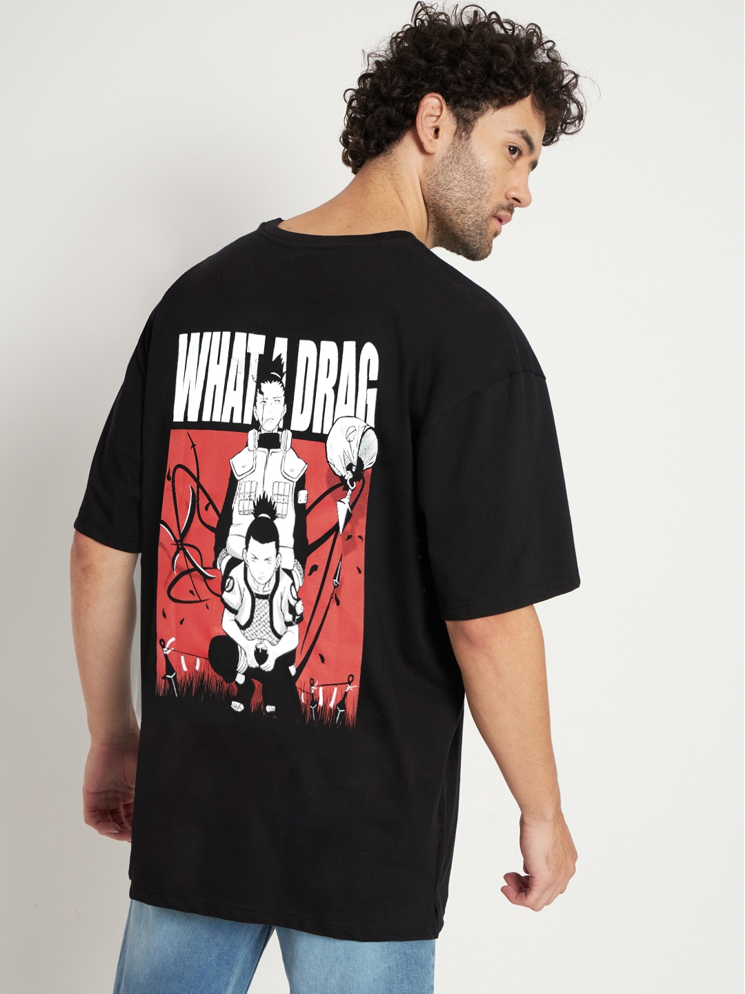 

COMICSENSE Men Anime Printed Naruto Cotton Oversized Tshirt, Black