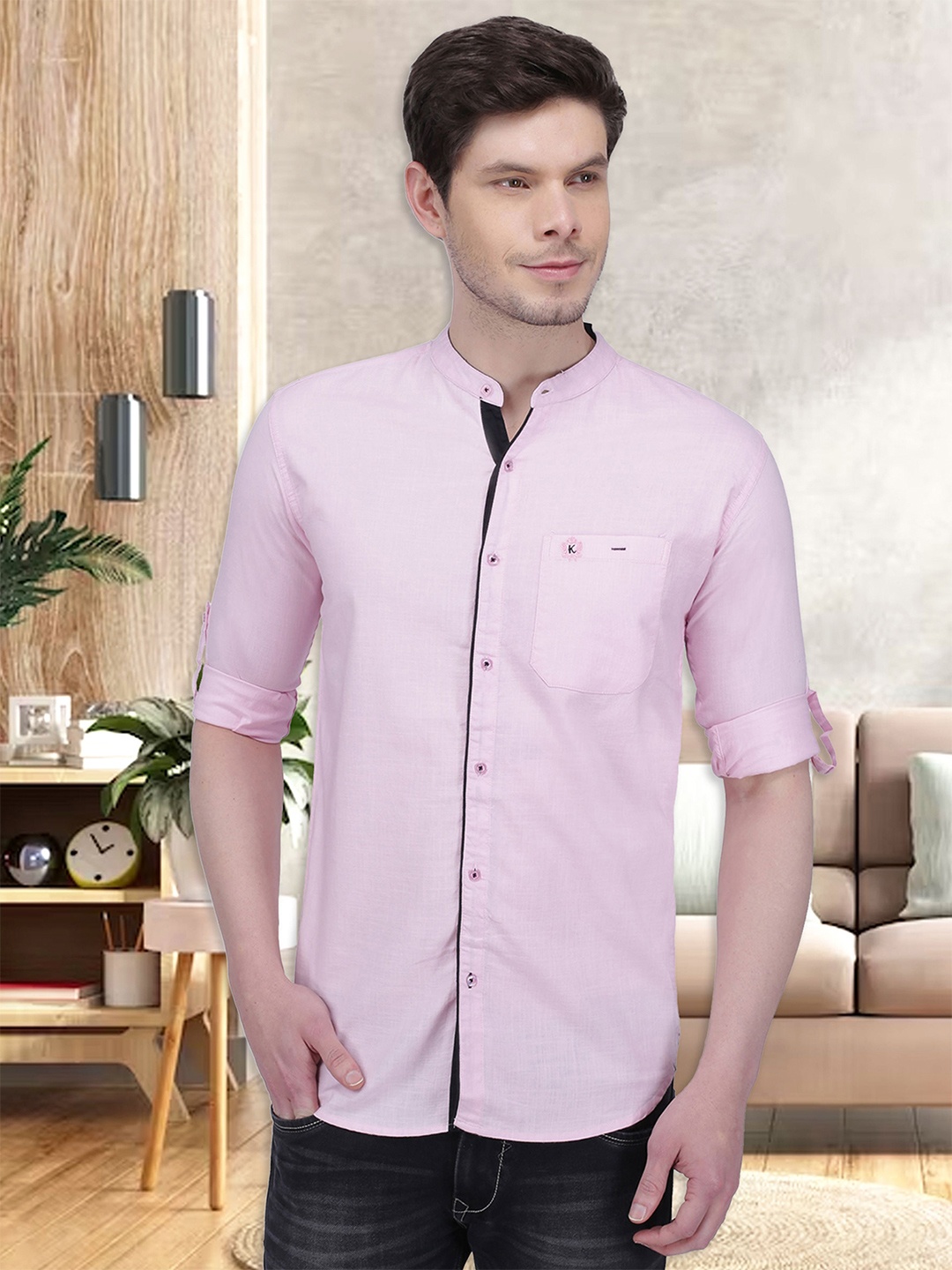 

Kuons Avenue Men Smart Slim Fit Linen Casual Shirt, Pink