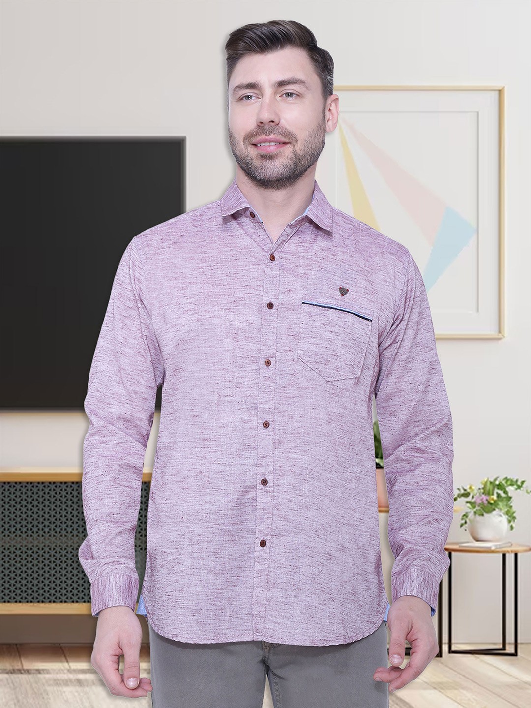 

Kuons Avenue Men Smart Slim Fit Linen Casual Shirt, Lavender