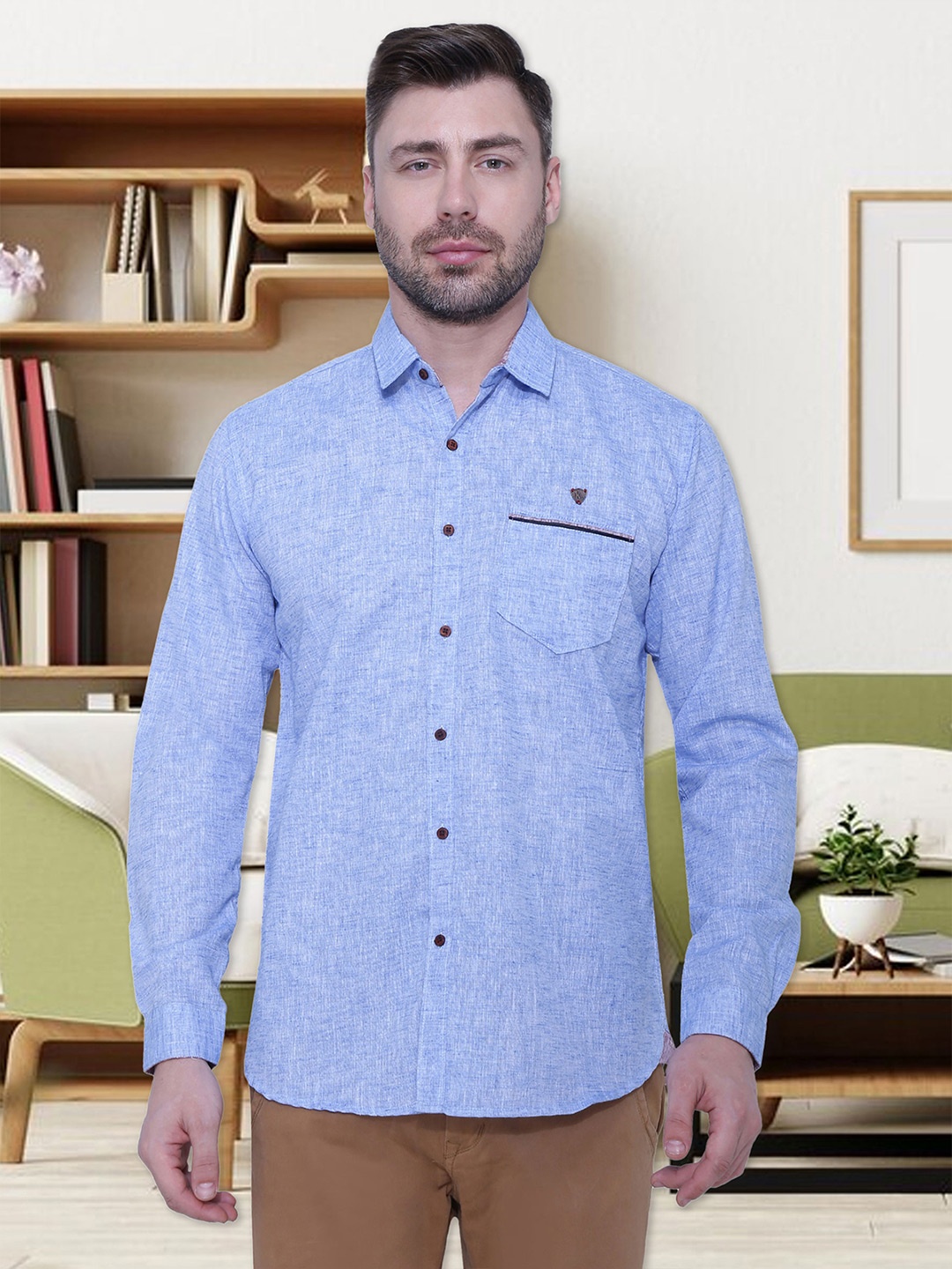

Kuons Avenue Men Smart Slim Fit Linen Casual Shirt, Blue