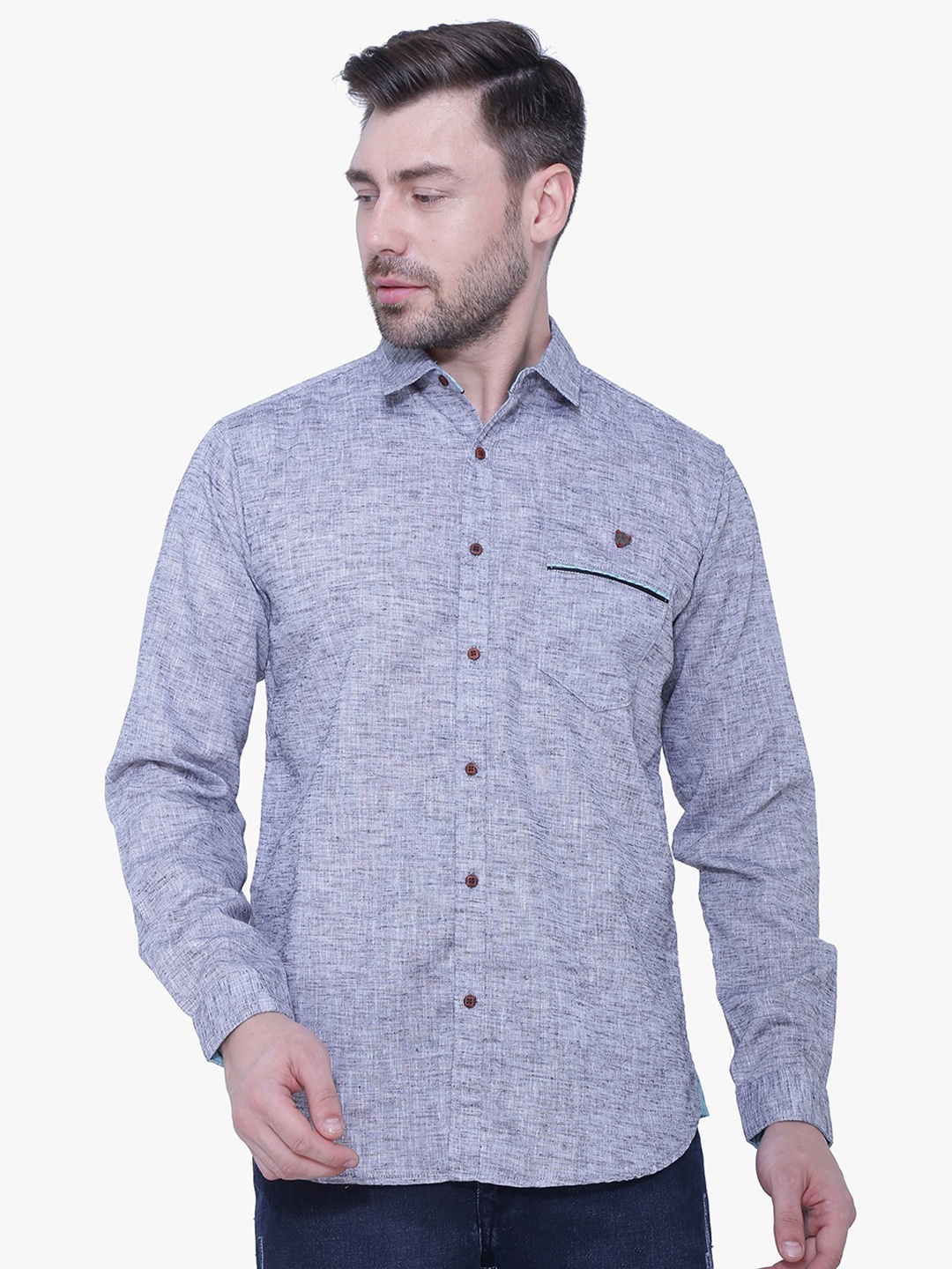 

Kuons Avenue Men Smart Slim Fit Casual Linen Shirt, Grey