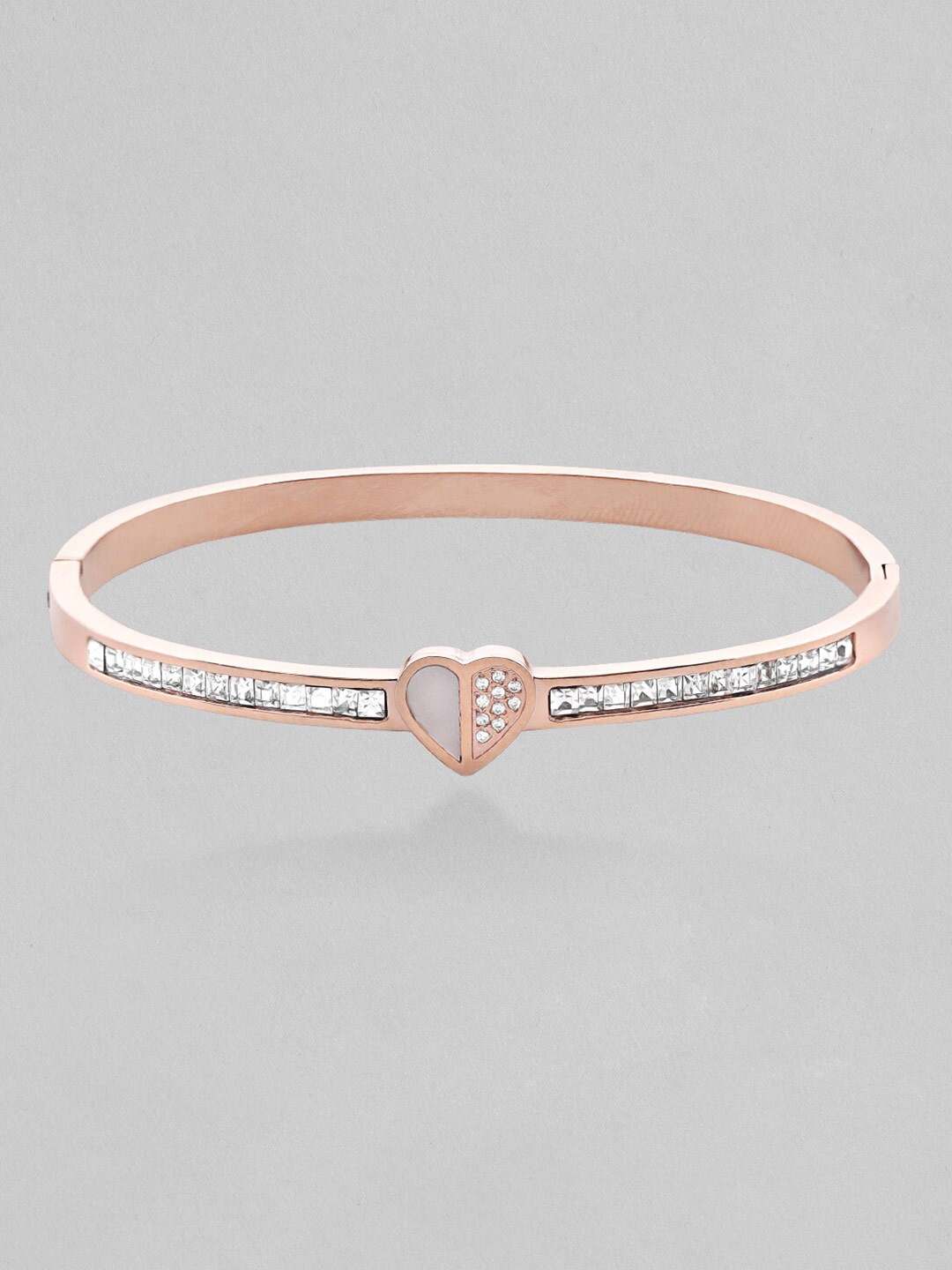 

Rubans Voguish Women Rose Gold-Plated Cubic Zirconia Bangle-Style Bracelet, White