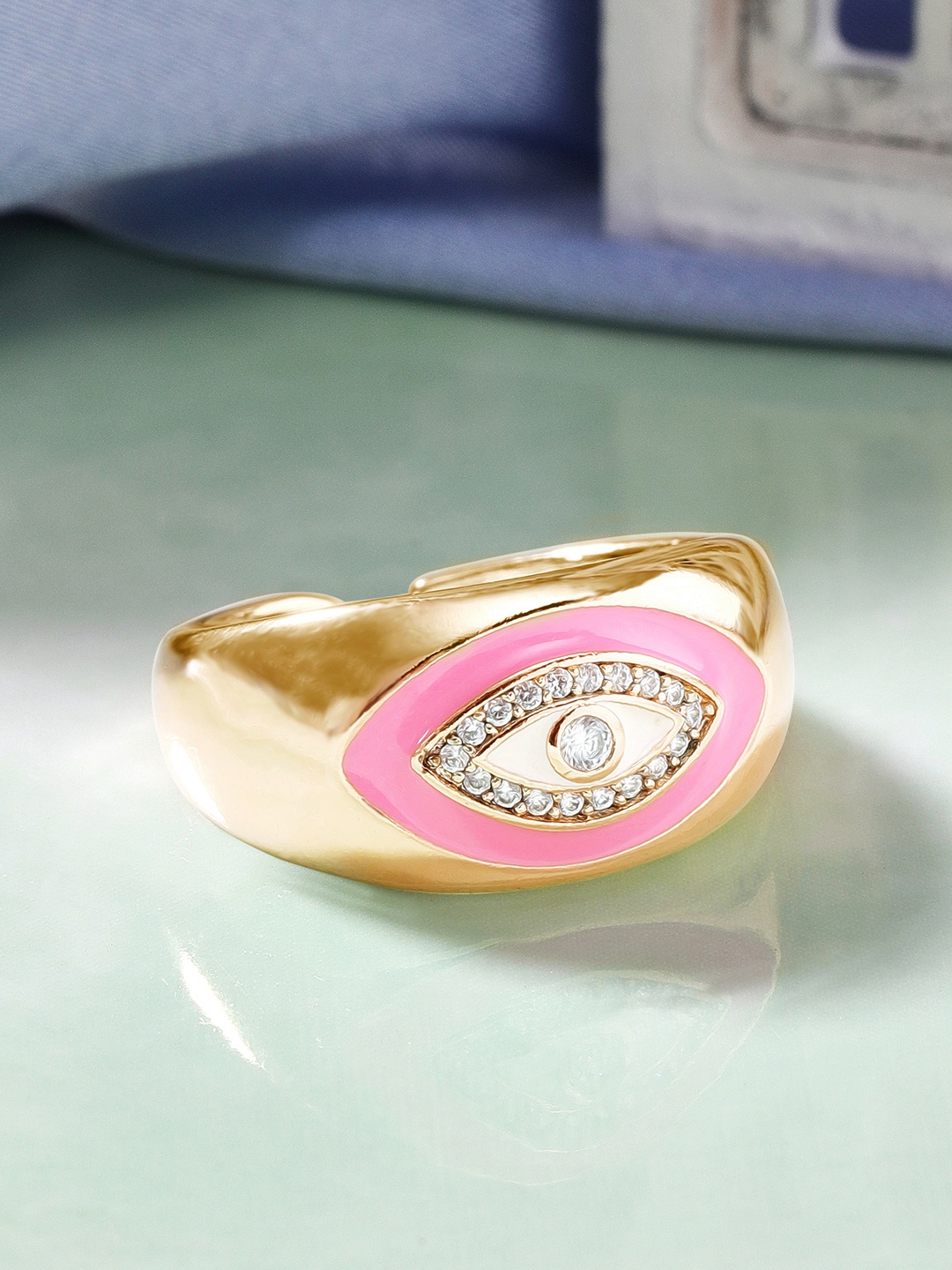 

Rubans Voguish Gold-Plated & CZ -Studded With Enamelled Finger Ring