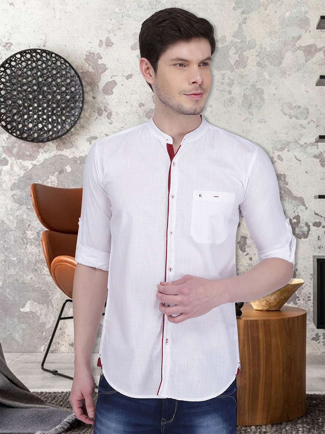 

Kuons Avenue Men Slim Fit Casual Cotton Linen Shirt, White