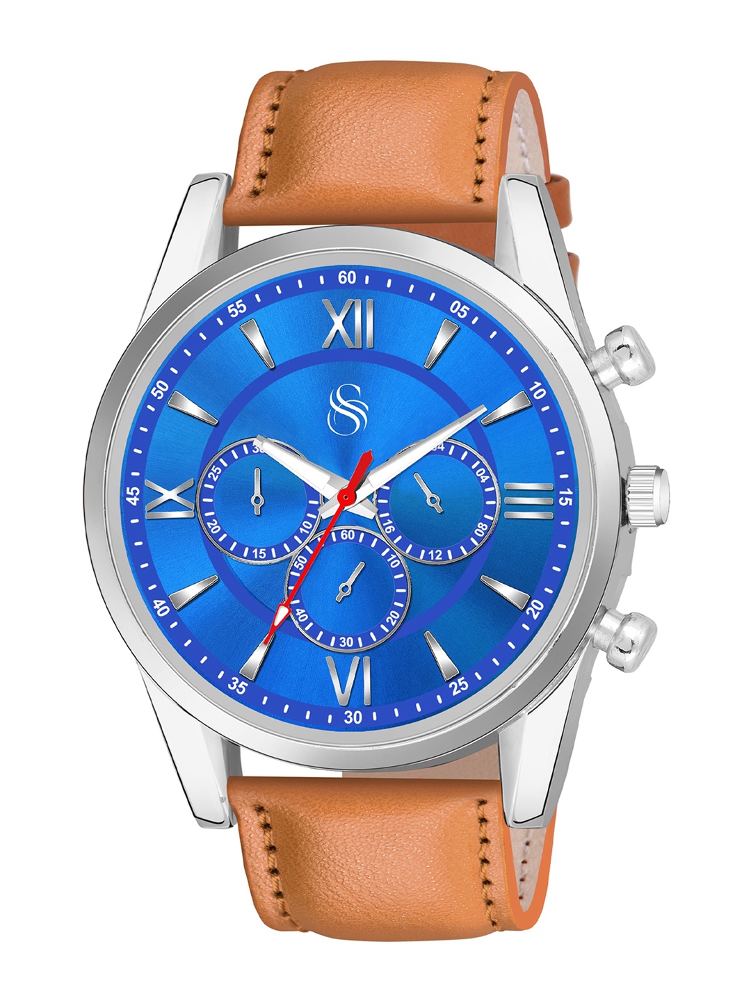 Shocknshop Men Leather Straps Analogue Chronograph Watch Watch67Blue, Brown