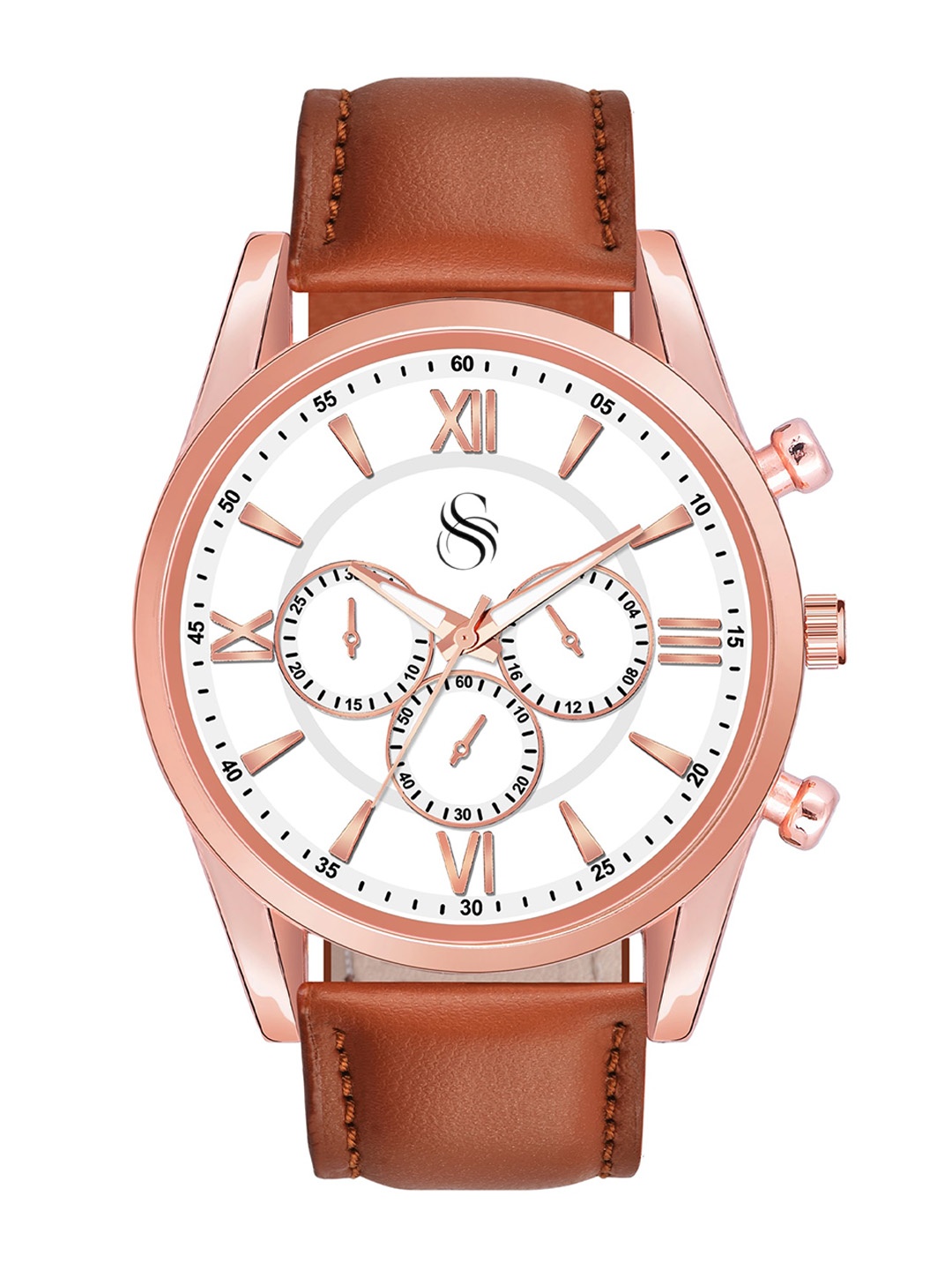 

Shocknshop Men Leather Straps Analogue Chronograph Watch Watch67RoseGold, Brown