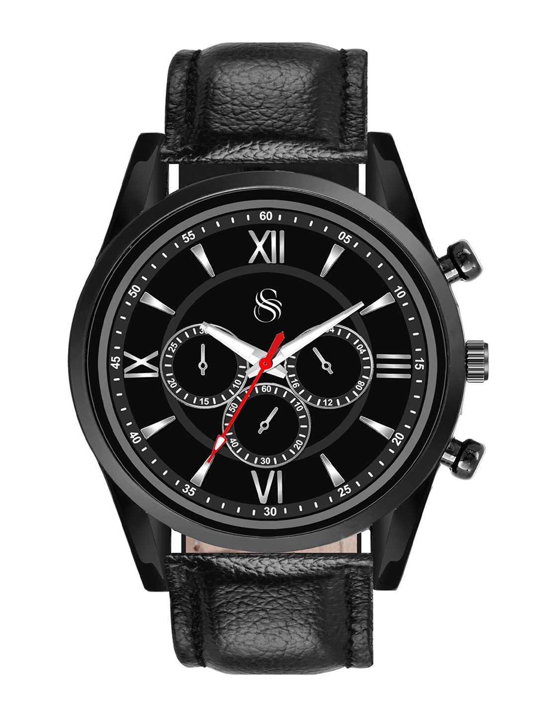 

Shocknshop Men Dial & Leather Straps Analogue Chronograph Watch Watch66Black, Black