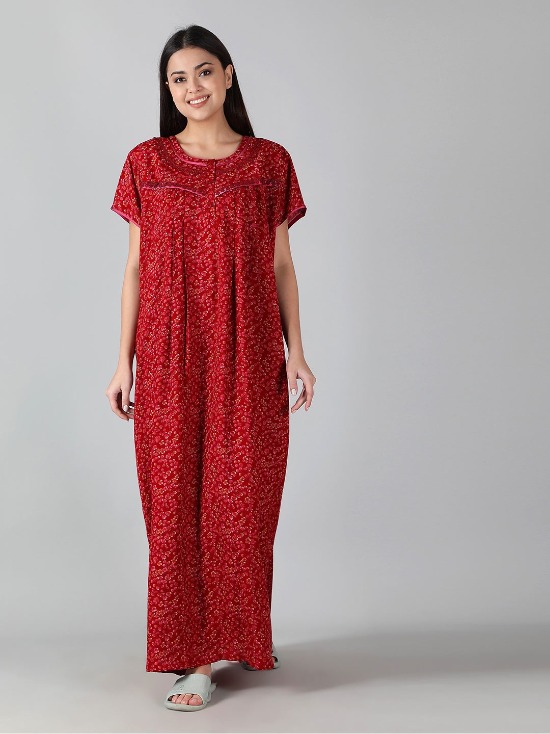 

NIGHTSPREE Floral Printed Maxi Nightdress, Red