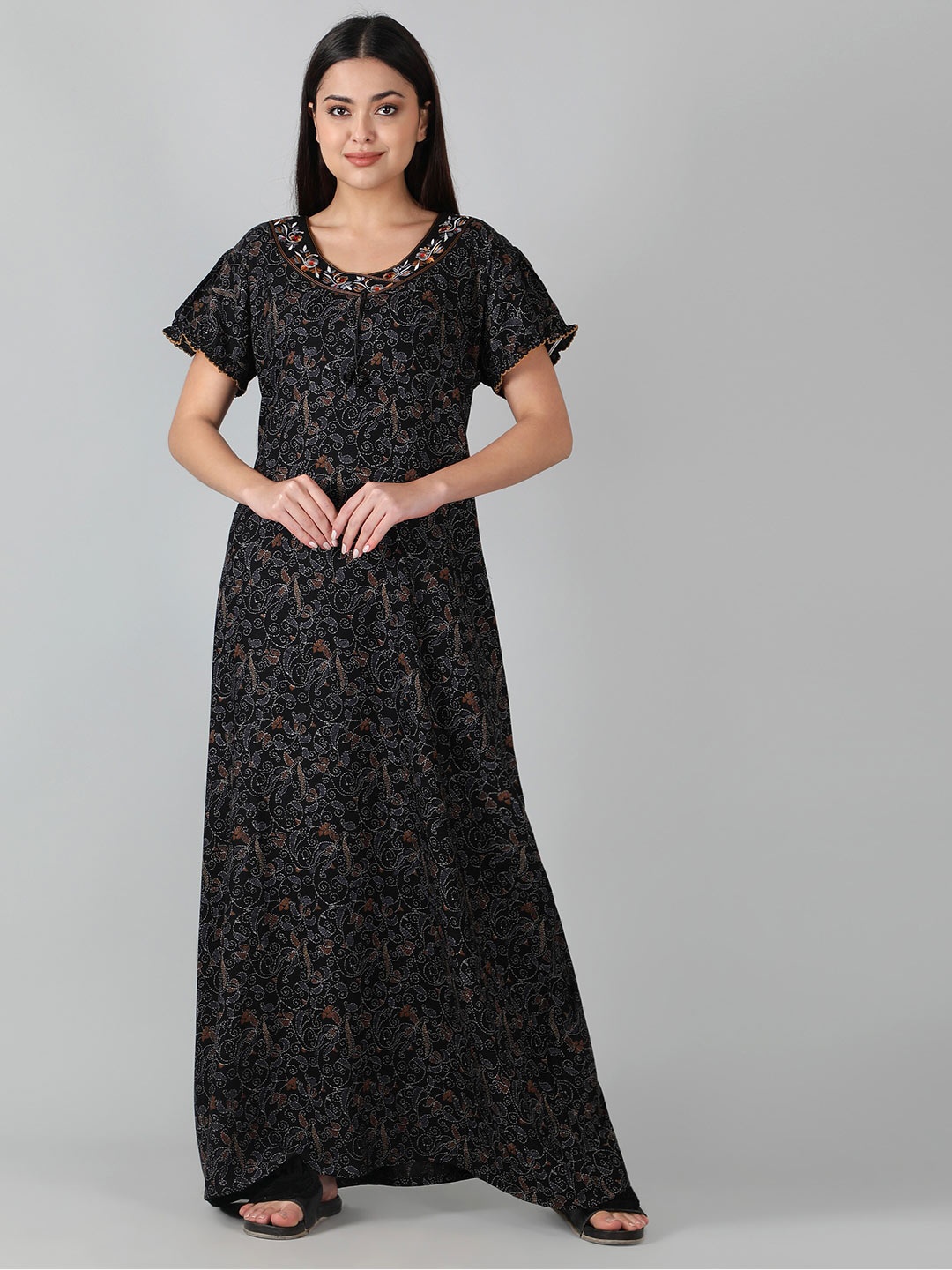 

NIGHTSPREE Printed Maxi Nightdress, Black
