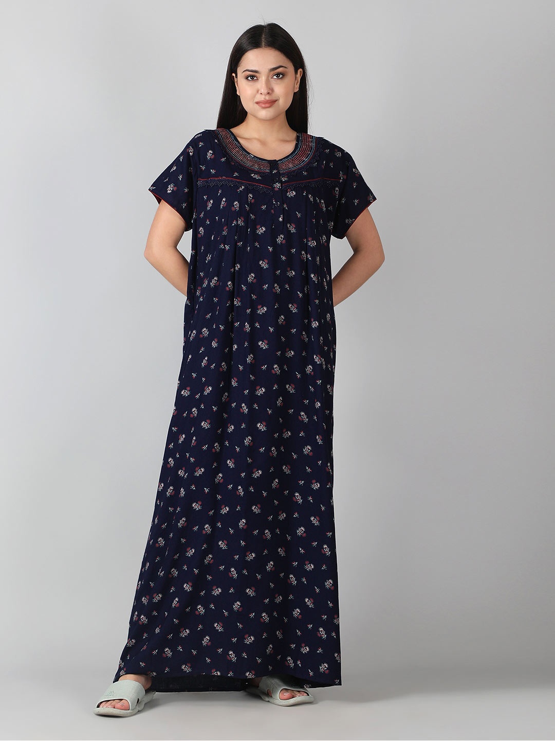 

NIGHTSPREE Floral Printed Maxi Nightdress, Navy blue