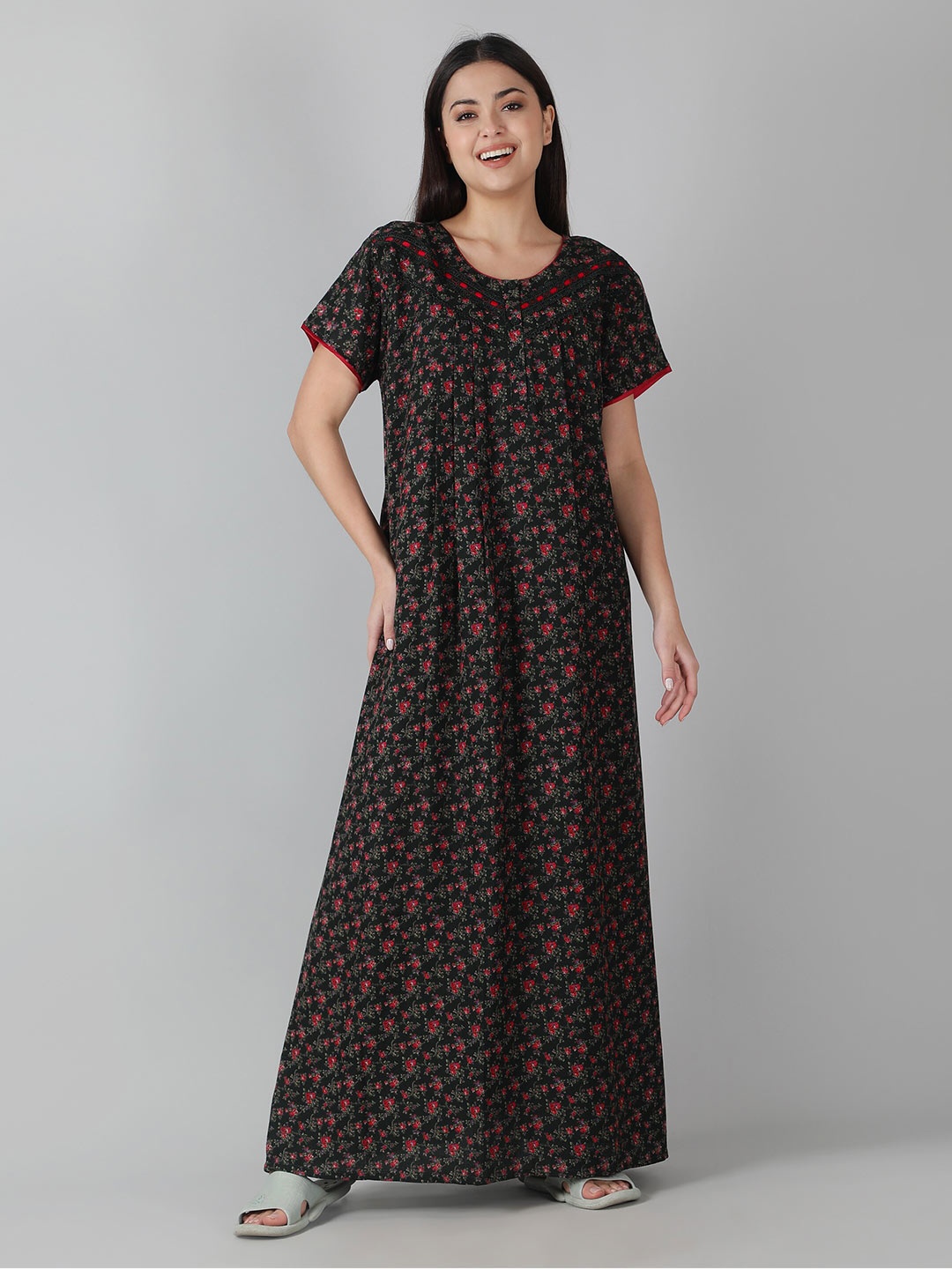 

NIGHTSPREE Floral Printed Maxi Nightdress, Green