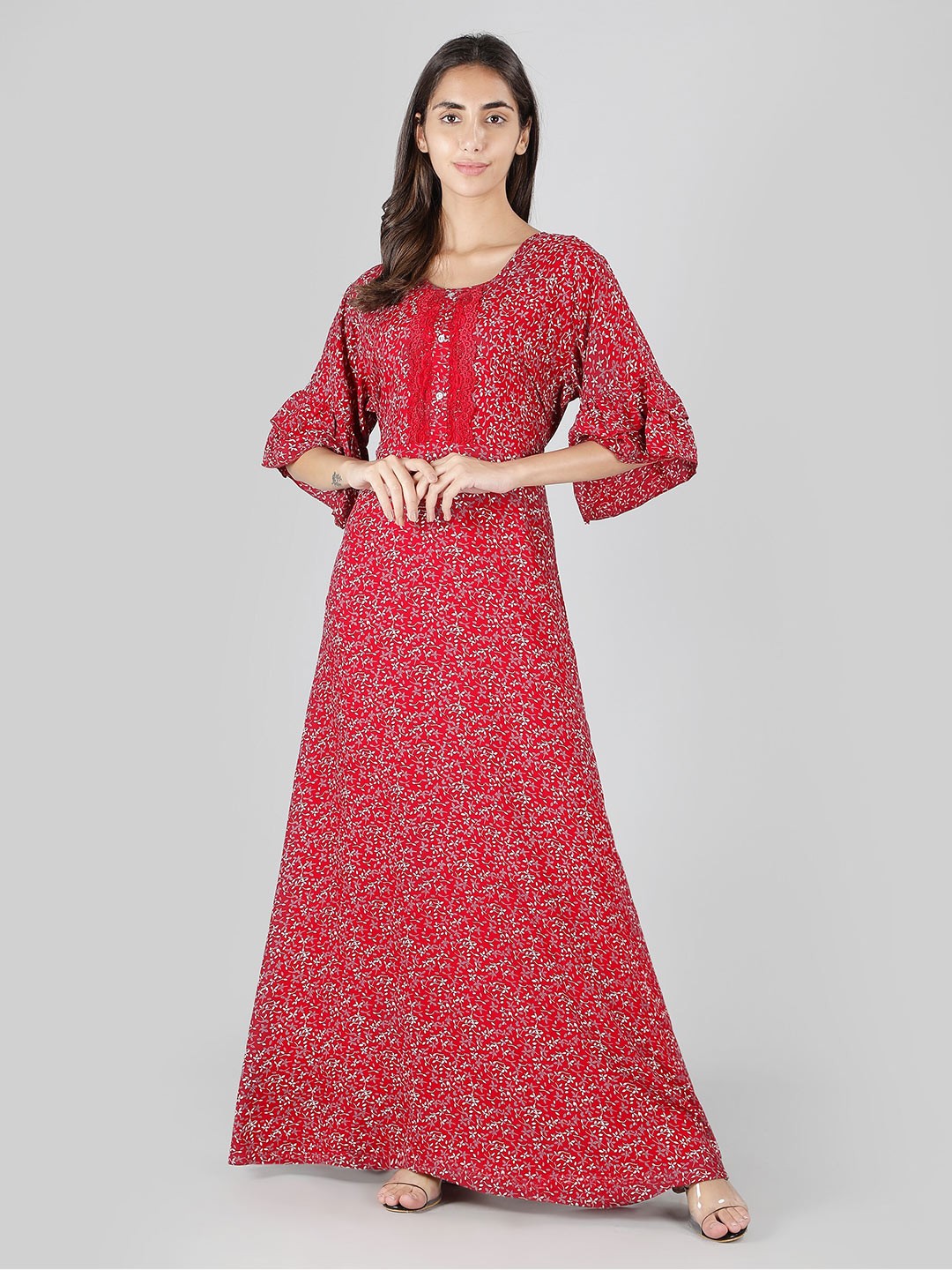 

NIGHTSPREE Floral Printed Maxi Nightdress, Red