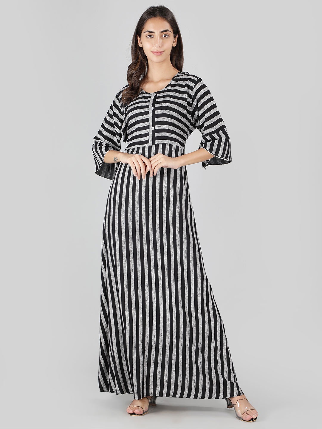 

NIGHTSPREE Striped Maxi Nightdress, Black