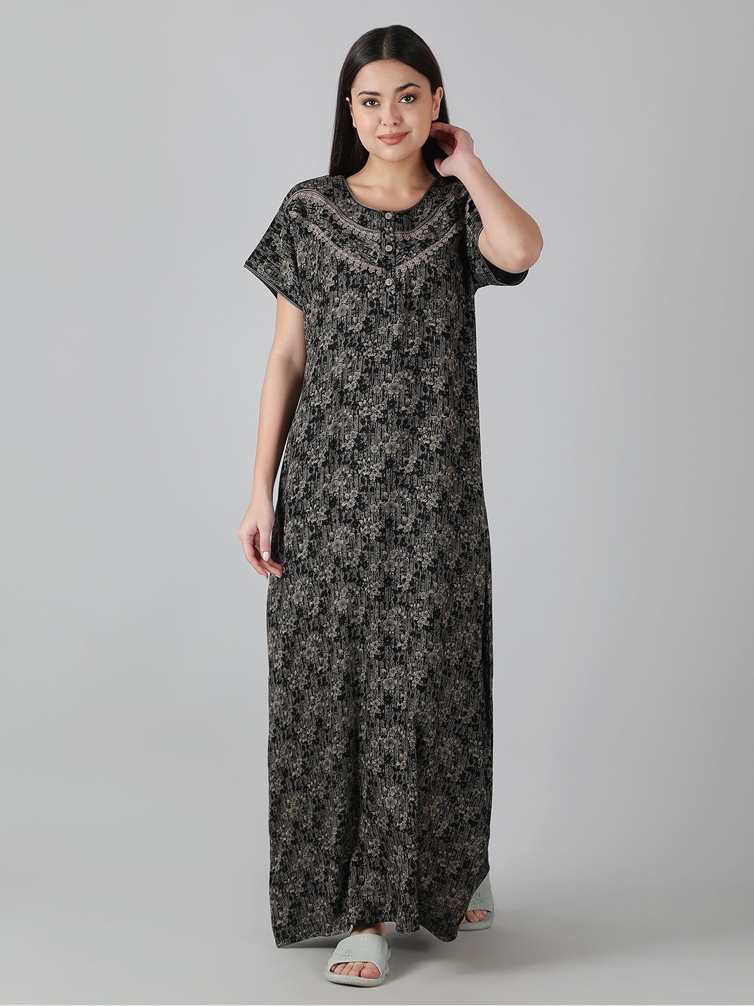 

NIGHTSPREE Printed Maxi Nightdress, Black