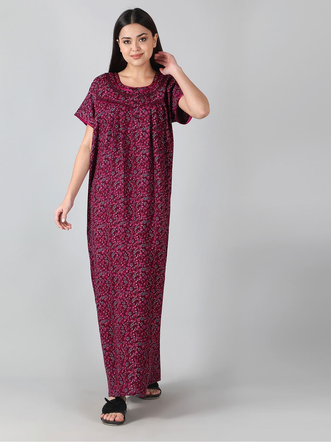 

NIGHTSPREE Floral Printed Maxi Nightdress, Magenta