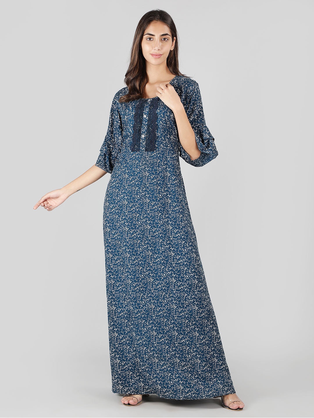 

NIGHTSPREE Floral Printed Maxi Nightdress, Blue