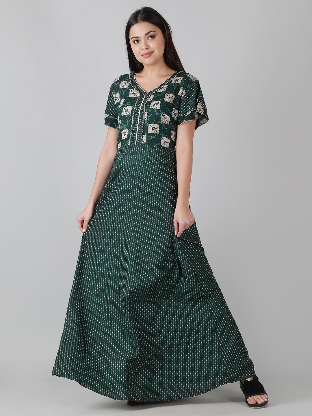 

NIGHTSPREE Geometric Print Maxi Nightdress, Green