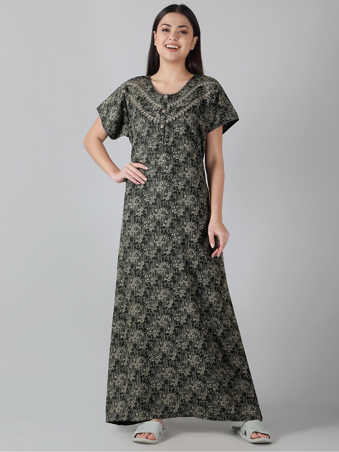 

NIGHTSPREE Floral Printed Maxi Nightdress, Green