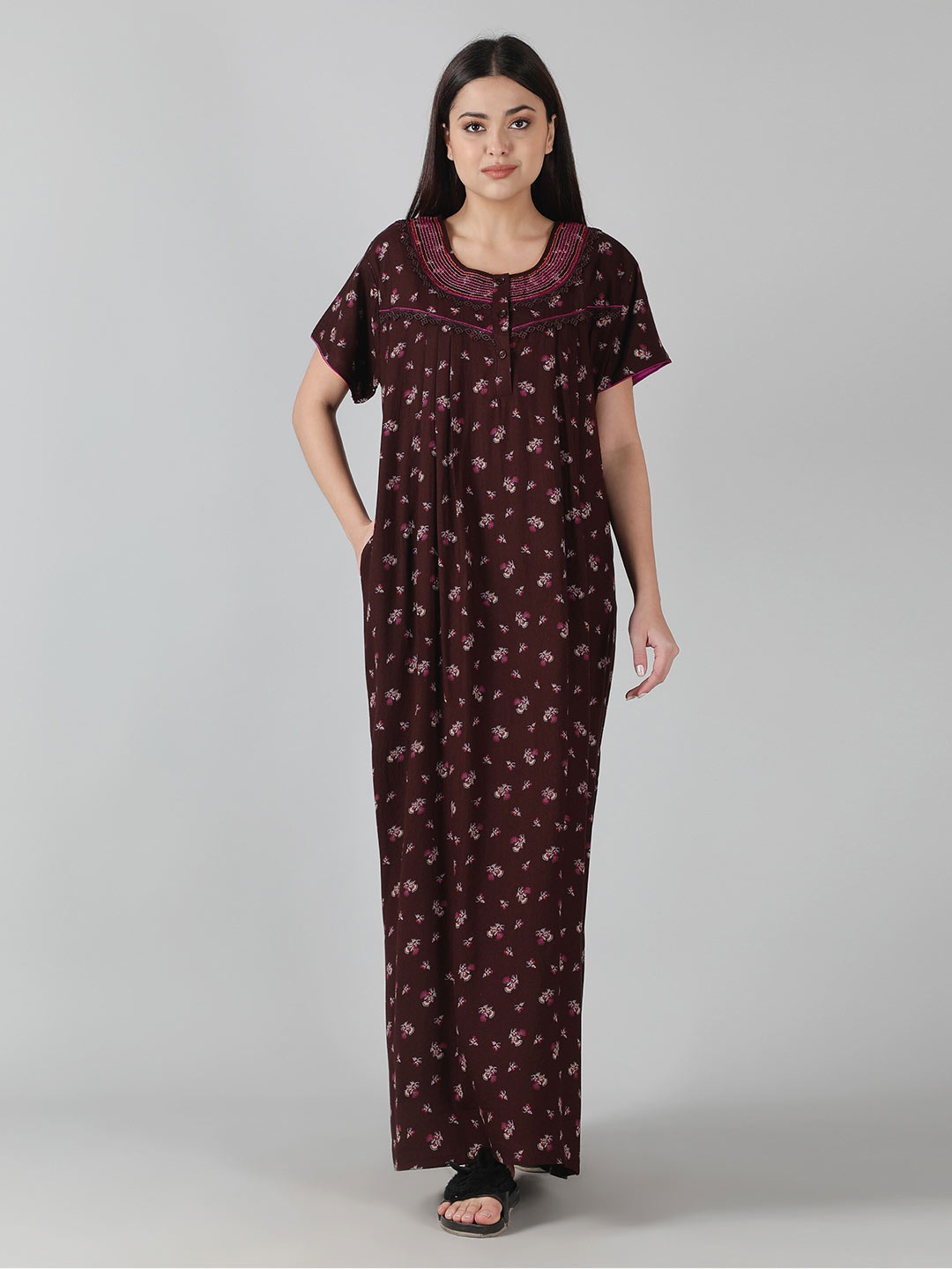

NIGHTSPREE Printed Maxi Nightdress, Brown