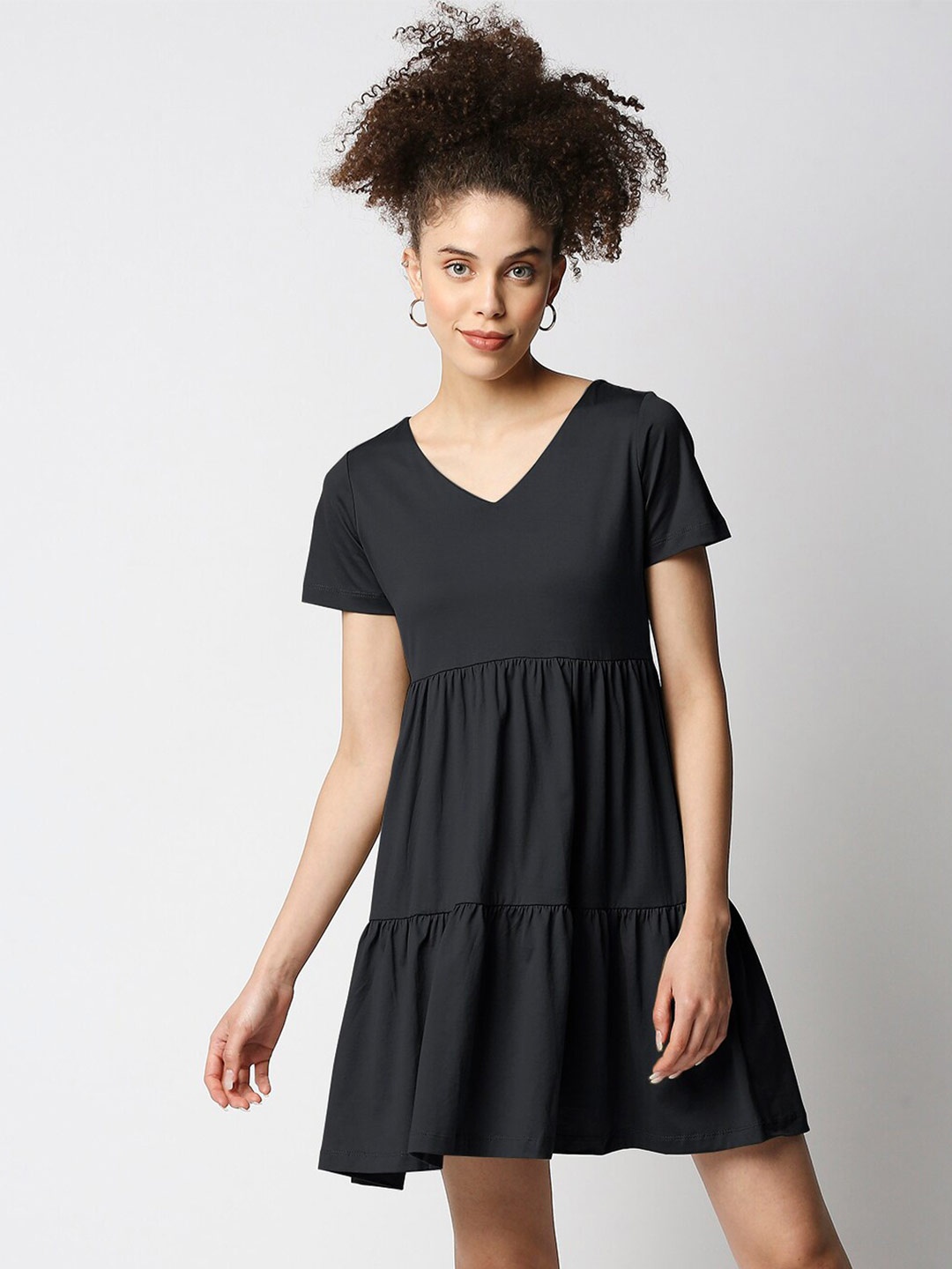 

Disrupt Cotton Empire Tiered V-neck Dress, Black