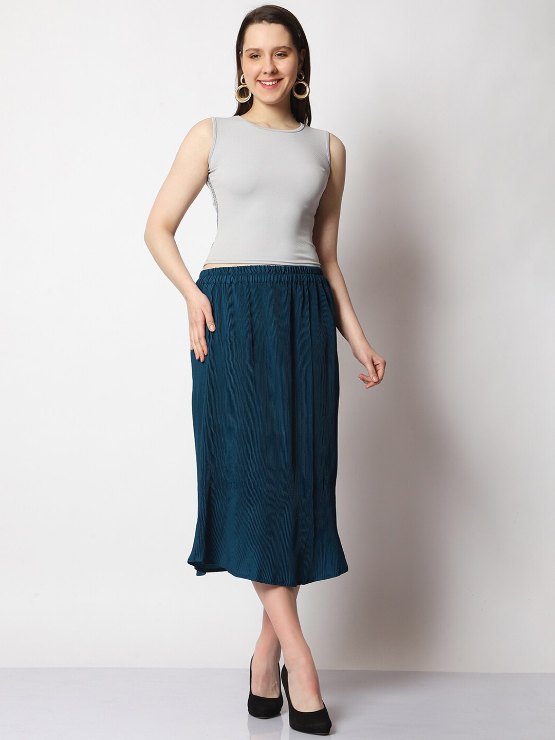 

Prettify Women Crop Top & Flared Midi Skirt Co-Ord Set, White