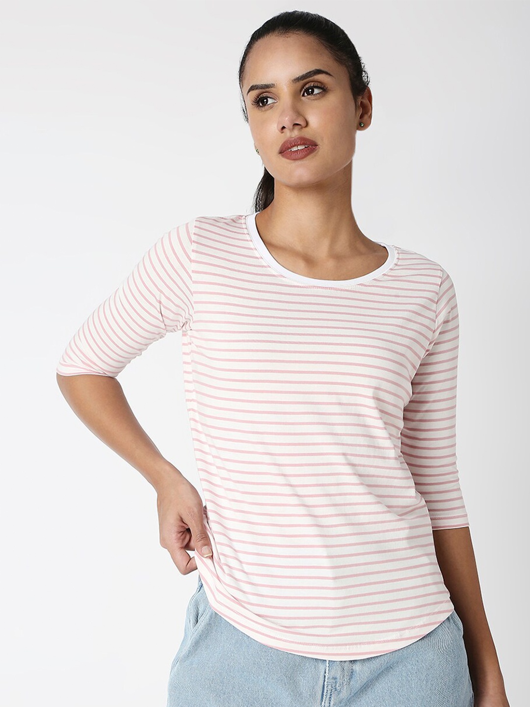 

Disrupt Women Striped Cotton T-shirt, White