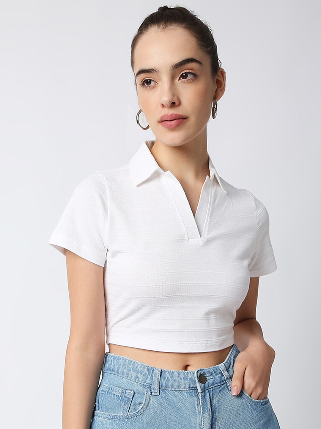 

Disrupt Women Polo Collar Slim Fit Cotton T-shirt, White