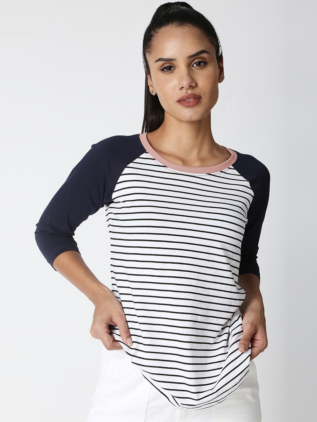 

Disrupt Women Striped Bio Finish Cotton T-shirt, White