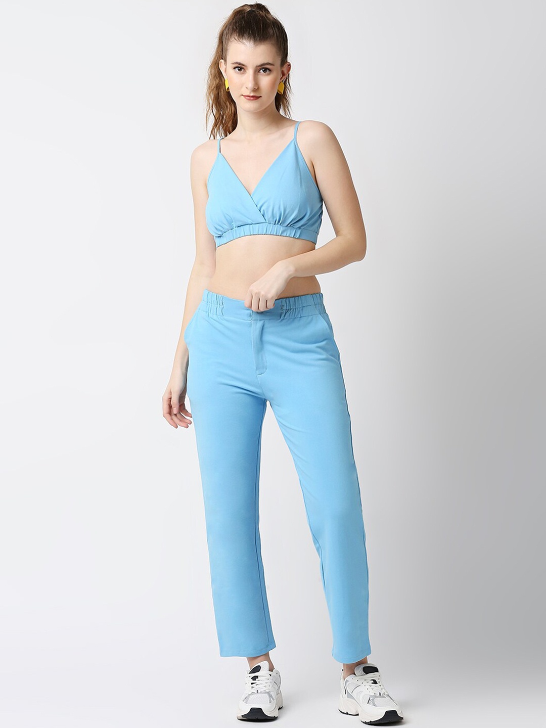 

Disrupt Women Comfort-Fit Bralette Crop Top With Trousers Co-Ords, Blue