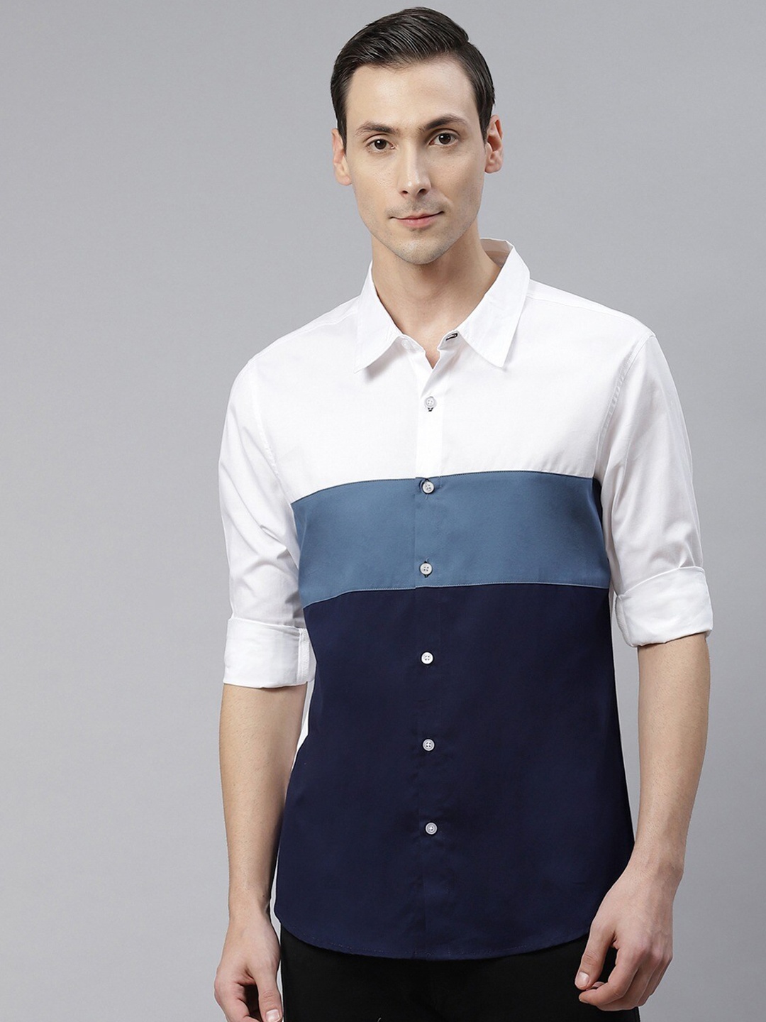 

Hubberholme Men Classic Colourblocked Cotton Casual Shirt, White