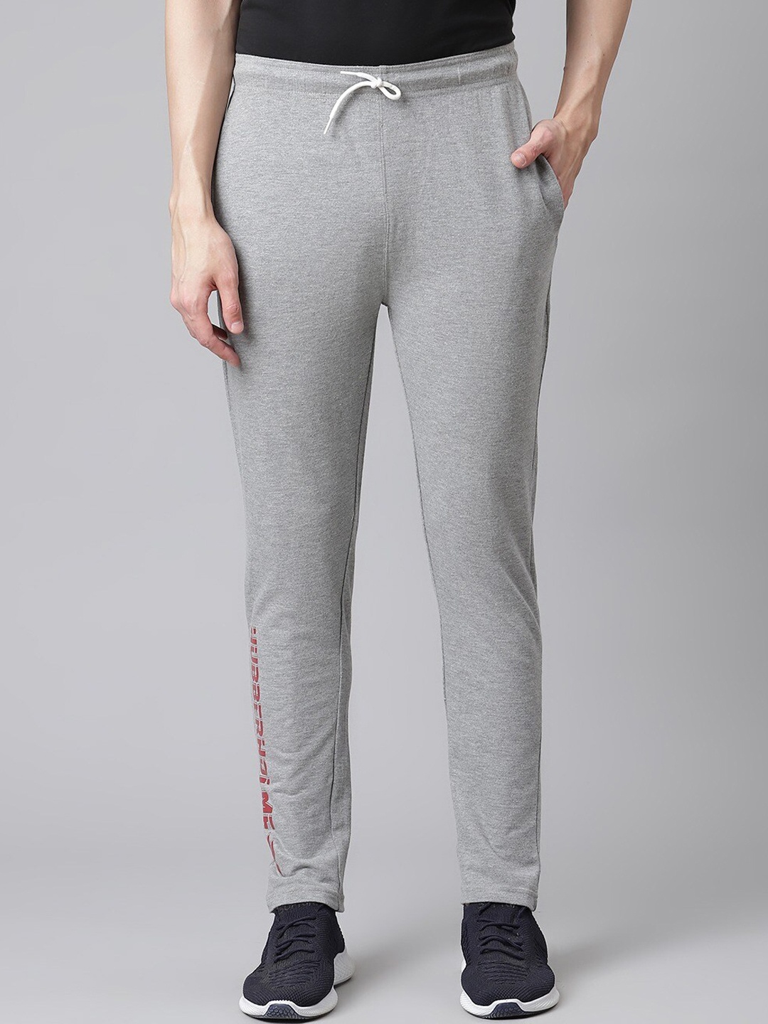 

Hubberholme Men Brand Logo Printed Slim-Fit Track Pants, Grey