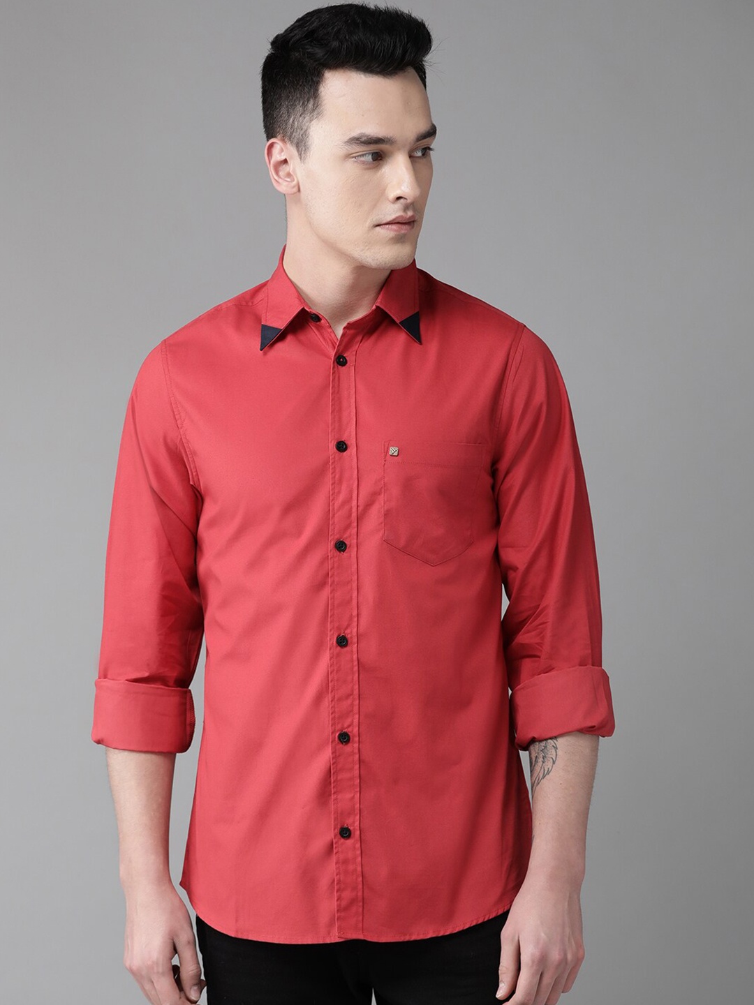 

Hubberholme Men Classic Cotton Casual Shirt, Red