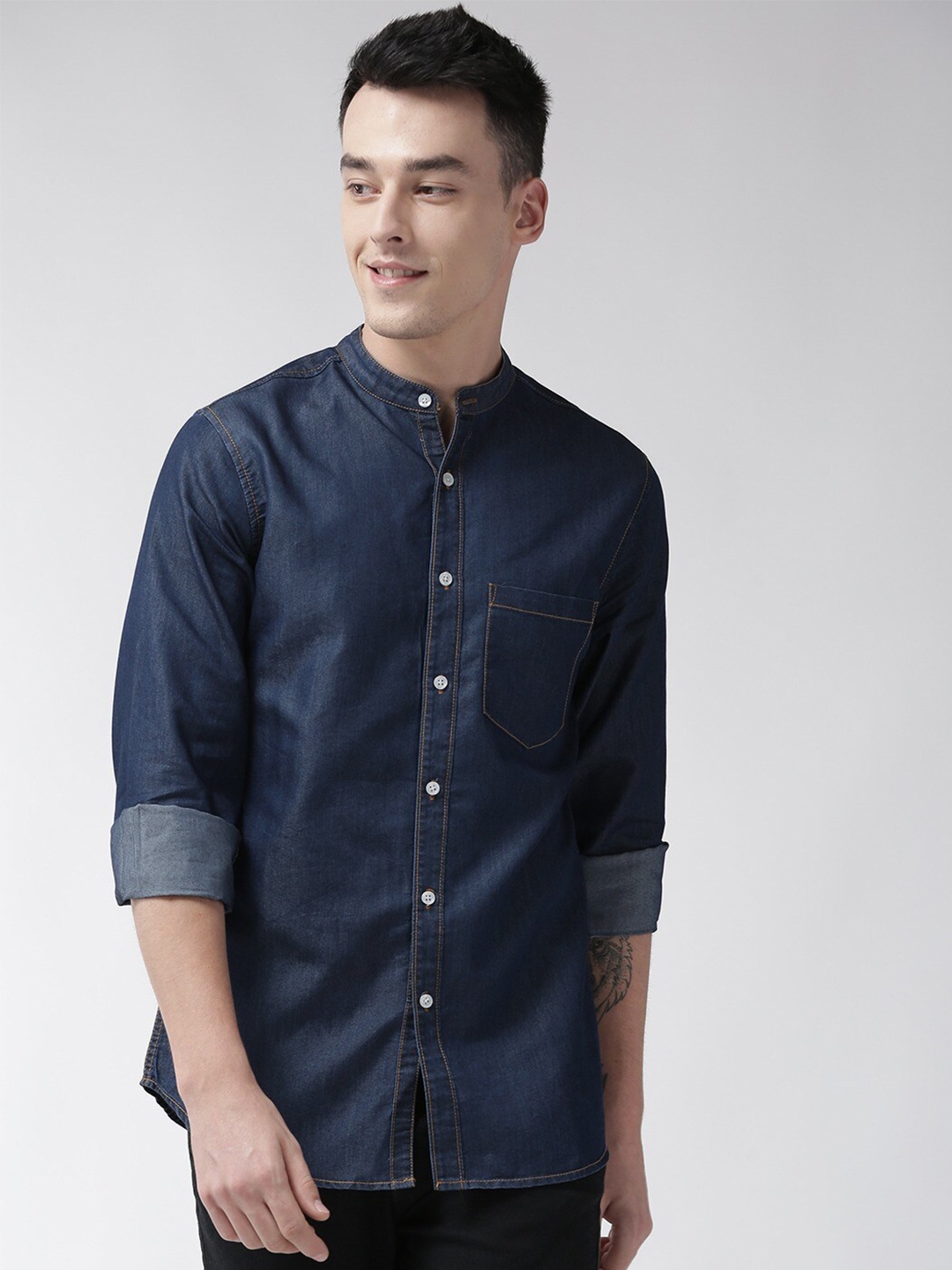 

Hubberholme Men Classic Casual Denim Shirt, Navy blue