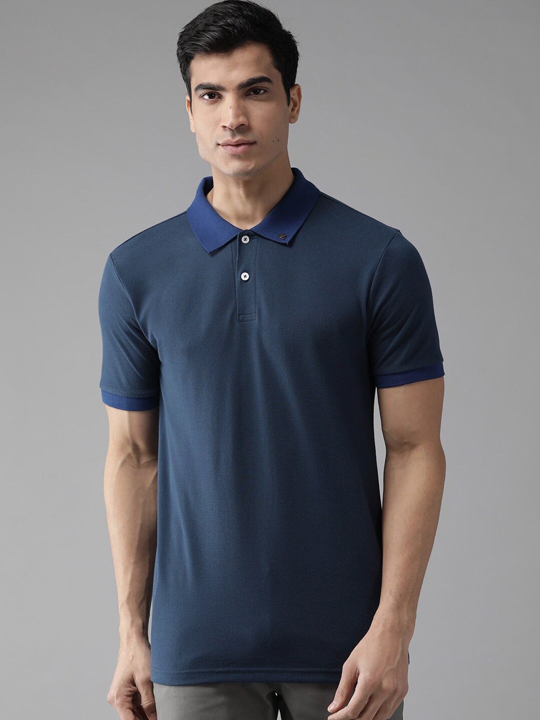 

Hubberholme Men Polo Collar Slim Fit T-shirt, Navy blue